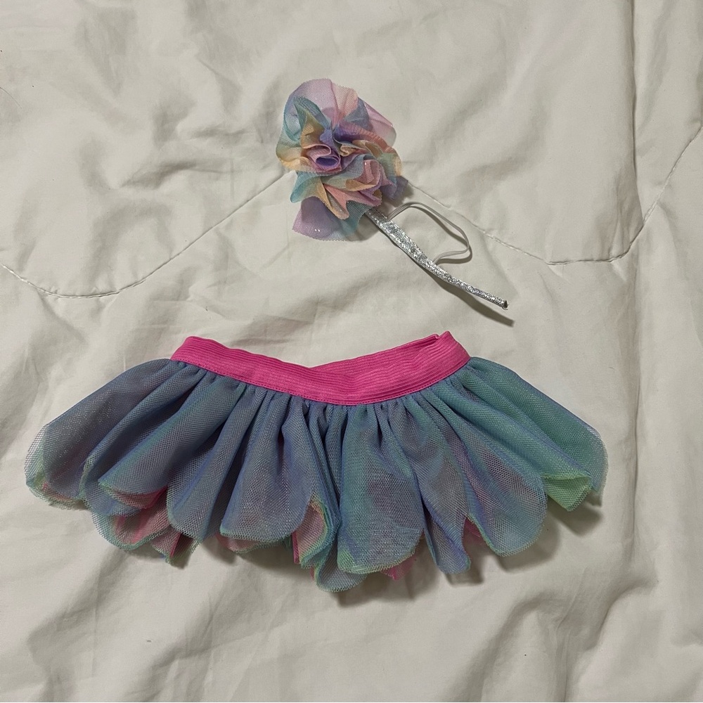 Build-A-Bear Workshop Pastel Rainbow (Reversible) Tutu Pink/Blue and Fairy Wand